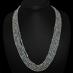 FACETED 223.00 CTS NATURAL 5 LINE LABRADORITE ROUND SHAPE BEADS NECKLACE (RS) - Picture 1 of 1