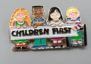 Vtg Children First Brooch Enamel Kids Various Races Ethnicities Diversity Pin - Picture 1 of 2