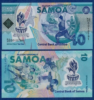 Samoa 10 Tala 2019 P-New, UNC Commemorative Polymer XVI Pacific Games - Image 1 of 3