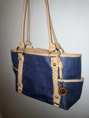 Bolso de Hombro GIANI BERNINI Azul Tejido Paja Borde de Cuero Foto 1 de 4