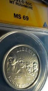 (MS69)(NICE LUSTER!)(ANACS)1991D MOUNT RUSHMORE COMM HALF DOLLAR - BEAUTY! - Picture 1 of 4