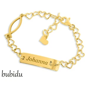 Taufarmband Ichthys Herz Anhänger Namensarmband Gravur Geschenk zur Taufe gold - Bild 1 von 3
