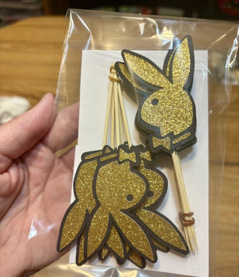 Toppers de Cupcake Playboy Bunny Cumpleaños Celebración Dorado Brillante Foto 1 de 1