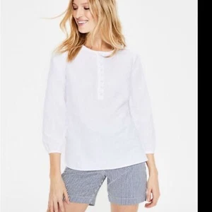 Boden Blue White Striped Linen Cuffed Shorts Size 16 - Picture 1 of 7