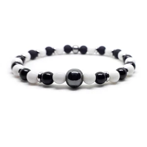 Bracciale Bianco e Nero Ematite Perle braccialetto Uomo Donna juventus udinese - Foto 1 di 3