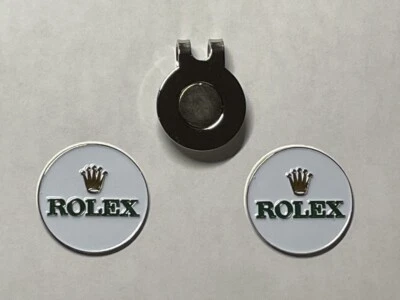 (2) Rare ROLEX 1" Flat Coin Style Golf Markers With BONUS Hat Clip - A Beauty!
