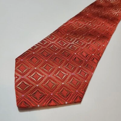 Tino Cosma 男式领带橙色几何 100% 真丝意大利制造 W 3.5 x L 56 — 第 1/4 张图片