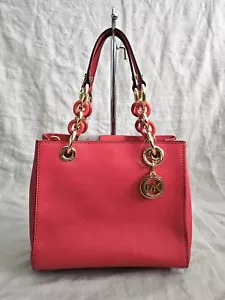 Michael Kors Cynthia Small Satchel Bag in Saffiano Leather Watermelon Color - Picture 1 of 15