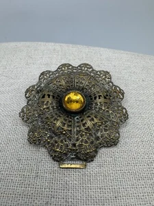 Antique Victorian? Gold Tone Filigree Faceted Glass Buckle Beautiful - Picture 1 of 4