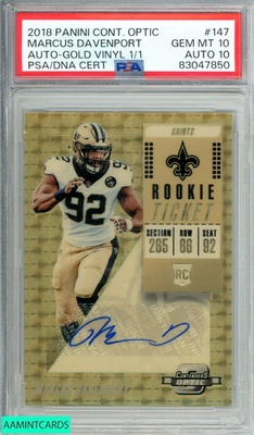 2018  CONT OPTIC MARCUS DAVENPORT#147 AUTO-GOLD VINYL 1 OF 1 RC PSA 10 AUTO 10 - Image 1 of 3