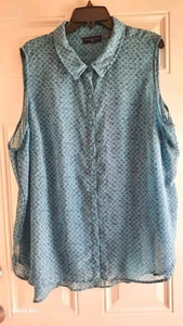 ATTENTION Sleeveless Blouse - 2X - Pointed/Banded Collar, Btn-Up, Hi/Lo Hem - Picture 1 of 5