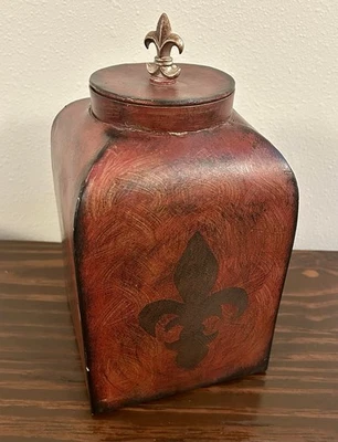 Decorative Fleur De Lis Metal Storage Container With Lid - Image 1 of 4
