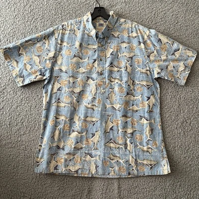 AVi Collection By Kahala Aloha Shirt L Hawaiian Islands Marlin Blue Pull Over - Image 1 of 4