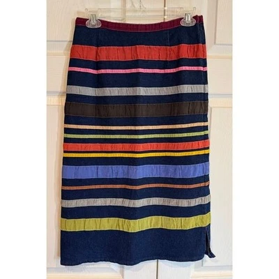 Falda vaquera a rayas colorida falda lápiz jean retazos Foto 1 de 4