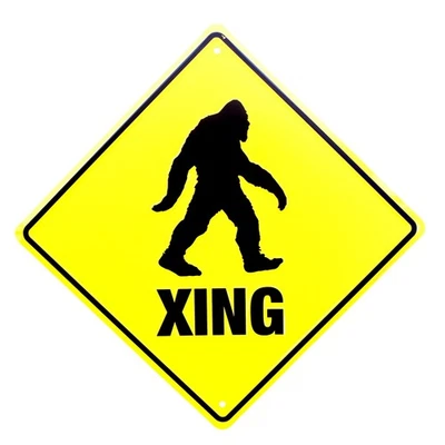 Warning Bigfoot Crossing XING Tin Sign Sasquatch Man Cave Rustic Home Bar Decor - Image 1 of 4