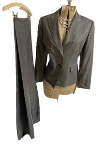 Kasper Pant Suit Size Petite 12P Two Piece Set Pockets Gray With Blue Executive - Picture 1 of 24