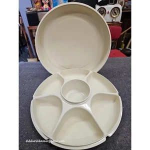 Vintage Tupperware Divided Veggie Fruit & Dip Serving Tray 1665-1 w/ Lid 1666-4 - Picture 1 of 12