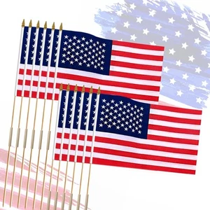 12 Pack 12x18 Inch Handheld American Flags on Stick - Patriotic American Flag... - Bild 1 von 7