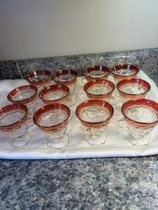 12pc Indiana Ruby Flash Kings Crown Thumbprint Footed Punch Cups In Box - Picture 1 of 11