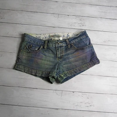 YMI USA Vintage Y2K Denim Blue Jean Short Shorts Teen Women's Size 3 Painted - Image 1 of 4