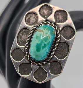 Großer 1,5" Old Pawn Navajo Türkis Sterlingsilber Ring Größe 7 - Bild 1 von 8