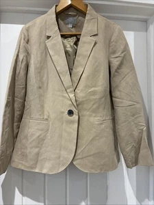 Pure Collection Blazer Jacket Linen Silk Beige Size UK 18 1 Button Lined - Picture 1 of 18