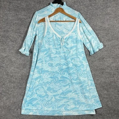 Conjunto de bata camisón Miss Elaine vintage años 70 para mujer talla mediana estampado ondas encaje Foto 1 de 4