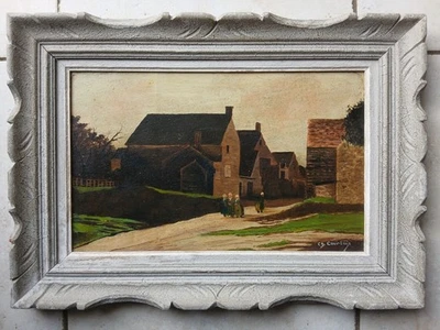 tableau ancien scène de village bretagne *bigoudem en promenade *sig - Photo 1/4