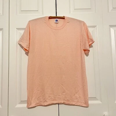 Vintage 80s Russell Athletic T-Shirt Medium Blank Pink Deadstock 1980s USA Made - Image 1 of 4
