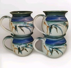 Set 4 tazze ceramica Moon Road verde blu bambù firmate caffè bar tè Hawaii - Foto 1 di 19