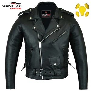 RIDERACT® Leather Motorcycle Jacket Brando Adjustable Mens Biker Jacket Armored - Foto 1 di 11
