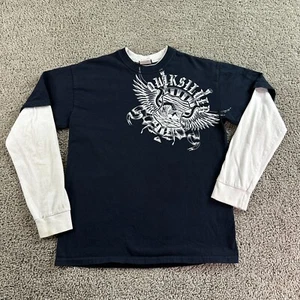 VINTAGE Quiksilver Shirt Boys Large Black White Layered Long Sleeve Surfing Kids - Picture 1 of 13