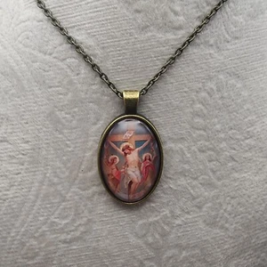 Fünf Wunden Jesu Medaille katholisches Bild Anhänger Glas Cabochon Foto Geschenk - Bild 1 von 11