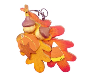 PIN Thanksgiving Vintage EICHELN & EICHENBLÄTTER Zuckermais Holz Künstler SIGNIERT - Bild 1 von 3