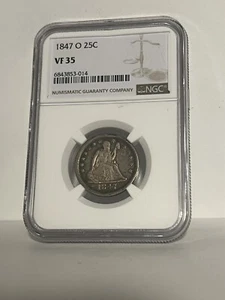 1847 O 25C NGC VF 35 Seated Liberty Silver Quarter, Scarce Date Better Type Coin - Picture 1 of 2