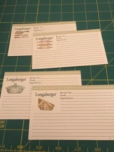 LONGABERGER 16 lined 3 X 5 RECIPE CARDS - 4 diff designs - new - FREE SHIP