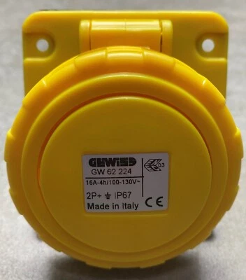 GEWISS GW62224 IP67 10 DEGREE PANEL RECEPTACLE 2P+E 16A 100-130V 4H - Image 1 of 4