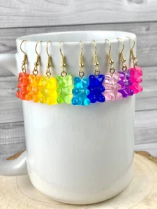 Gummy Bear Earrings/ Colorful Gummy Bear Dangle Earrings/ Stocking Stuffer - Picture 1 of 3