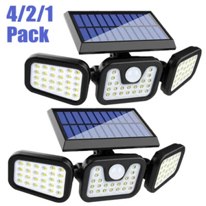 1-4 PCS 74LED Solar Lights Outdoor Waterproof Motion Sensor Security Lamp 3 Head - Picture 1 of 16