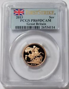 2013 GOLD GREAT BRITAIN 1 SOVEREIGN PROOF COIN PCGS PR 69DCAM FIRST STRIKE - Picture 1 of 2