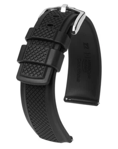 HIRSCH ACCENT BLACK RUBBER CAOUTCHOUC WATCH STRAP 20 MM, 22 MM, 24 MM us - Picture 1 of 3