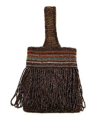 VTG Art Deco 1940s Style Brown Beaded Paint Brush Shaped Purse Striped Handbag - Image 1 of 4