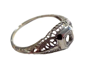 FILIGREE Vintage 18K White GOLD RING - Picture 1 of 6