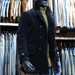 Cappotto da lavoro invernale caldo velluto a coste pavone uomo vintage casual nero top - Foto 1 di 11