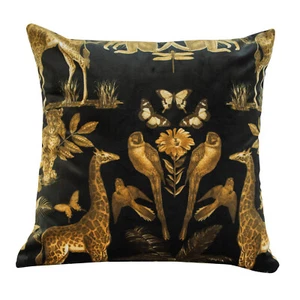 Luxury Velvet Animal Print Double Sided Cushion. Black & Gold . 17x17" Square. - Picture 1 of 2