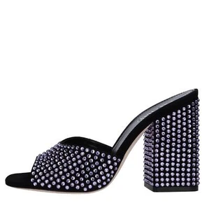 PX947-XSACH SUEDE-CRYSTAL Mules and Clogs PARIS TEXAS Women Black Amu06_texa - Picture 1 of 5
