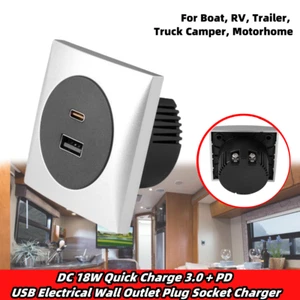 Chrom DC 18W USB 3.0+PD Ladegerät Buchse Steckdose mit Blende für Wohnmobil LKW - Bild 1 von 10