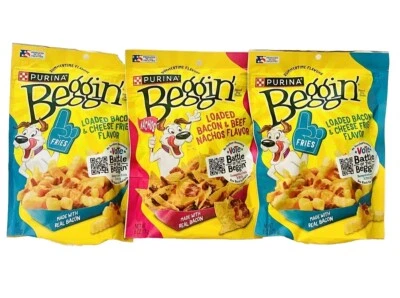 3x Purina Beggin' Strips Dog Treats Loaded Bacon Beef Nachos Bacon Cheese Fries - Image 1 of 4