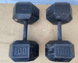 2 Rare Vintage York Hex Head 100 lbs  Dumbbells Total Weight 200 Pounds