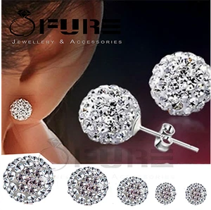 925 Sterling Silver Women's Kid's Round Sparkling Disco Ball Ear Stud Earrings - Picture 1 of 1